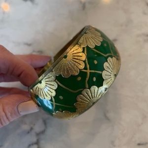 Hand Painted Enamel Green & Gold Bangle